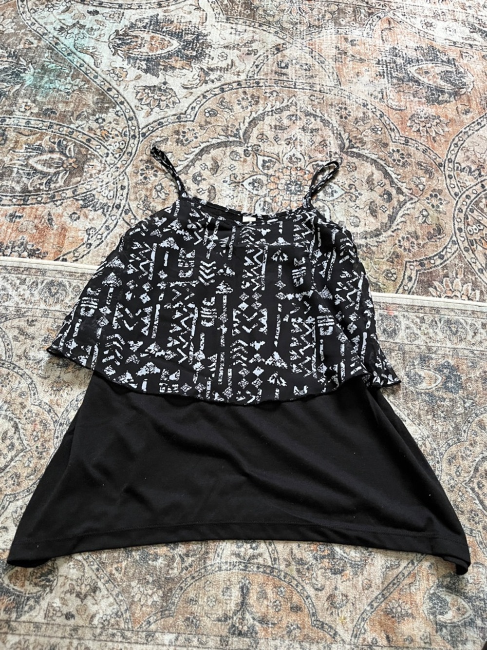 Black Printed Layered Spaghetti Strap Tank Top